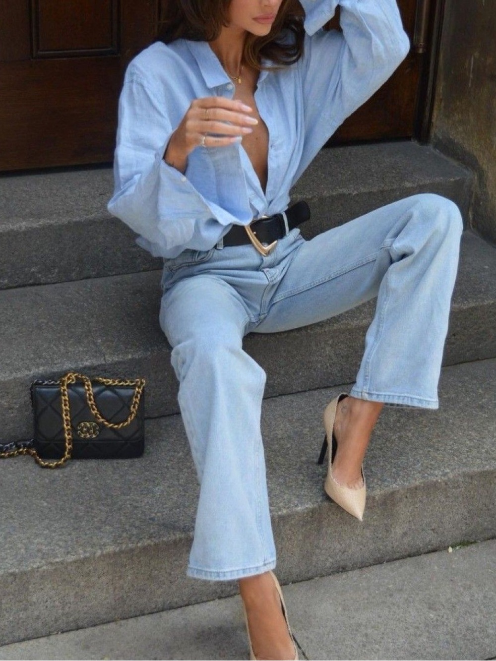 Light blue linen button up